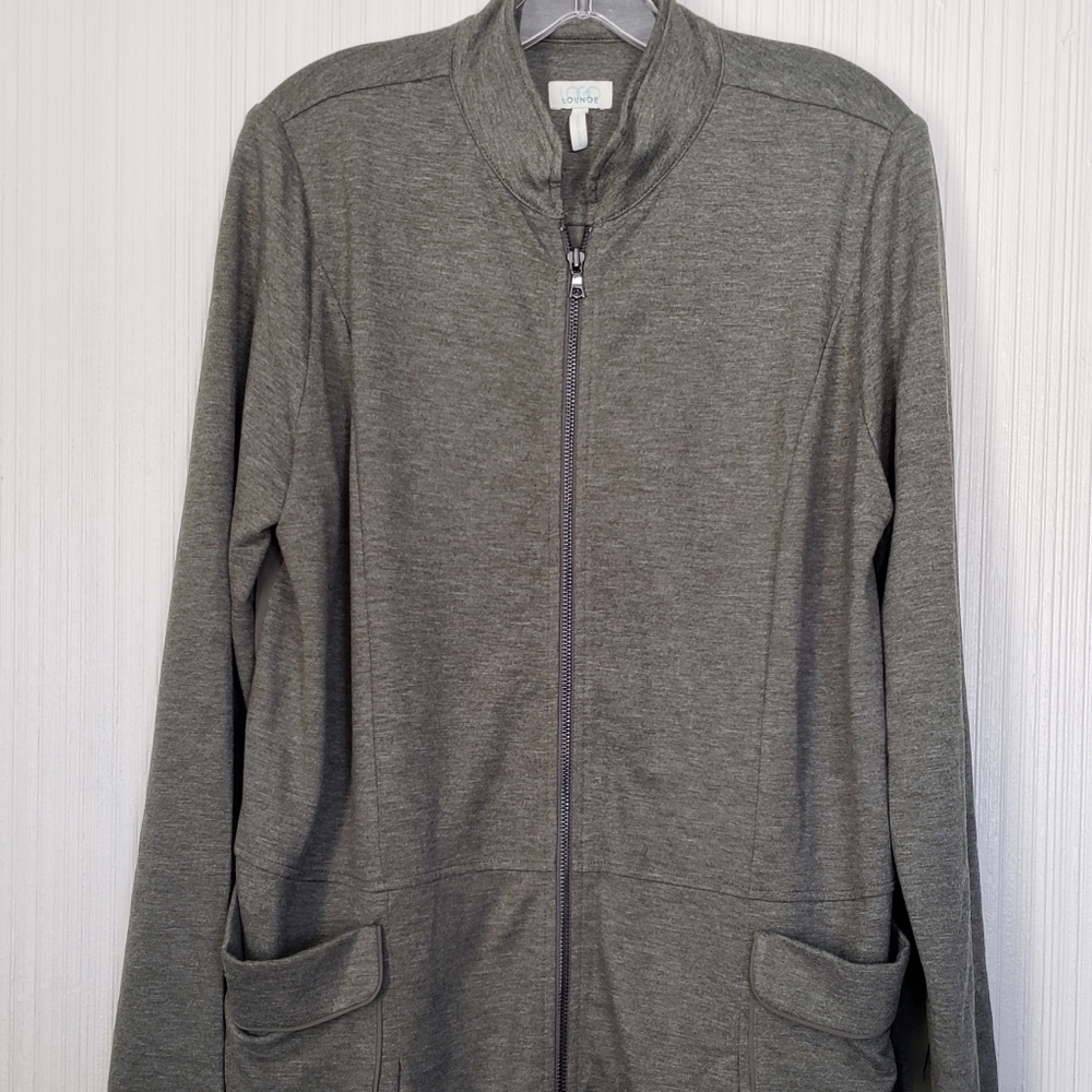 Logo Lounge By Lori Goldstein,  Olive Green Knit Zippered Jacket,  Sz M
